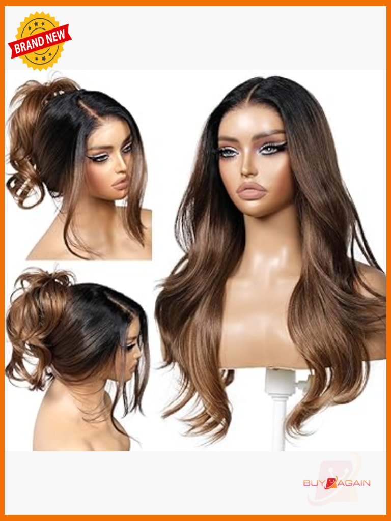 23" Realistic Lace Front Wig With Bangs Body Wave Heat Friendly Synthetic